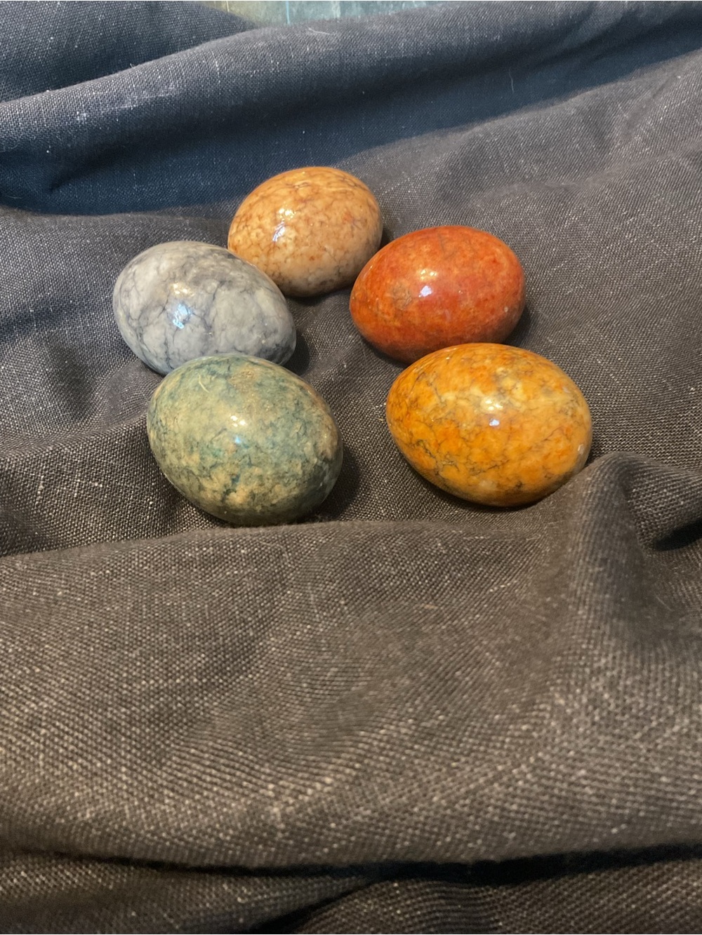 Polished Marble/Alabaster Stone Eggs - Multicolor Set of 5 - Picture 2 of 3